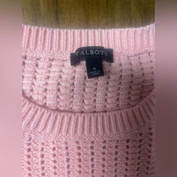 Talbots Lambswool Open Knit Crew Neck Button Detail Sweater Peach Soft Cozy Sm - Picture 3 of 7